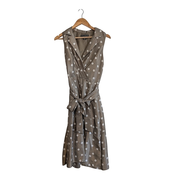 Vintage 50's style Jessica Howard size 10 polka dot grey beige flare dress - Picture 1 of 10